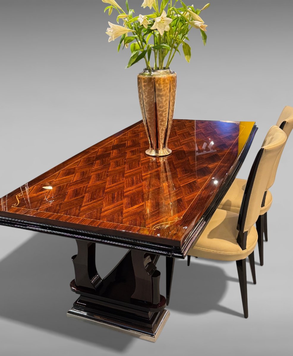 Table de salle à manger Art Déco – vers 1935 – restaurée – Placage en bois précieux-photo-7
