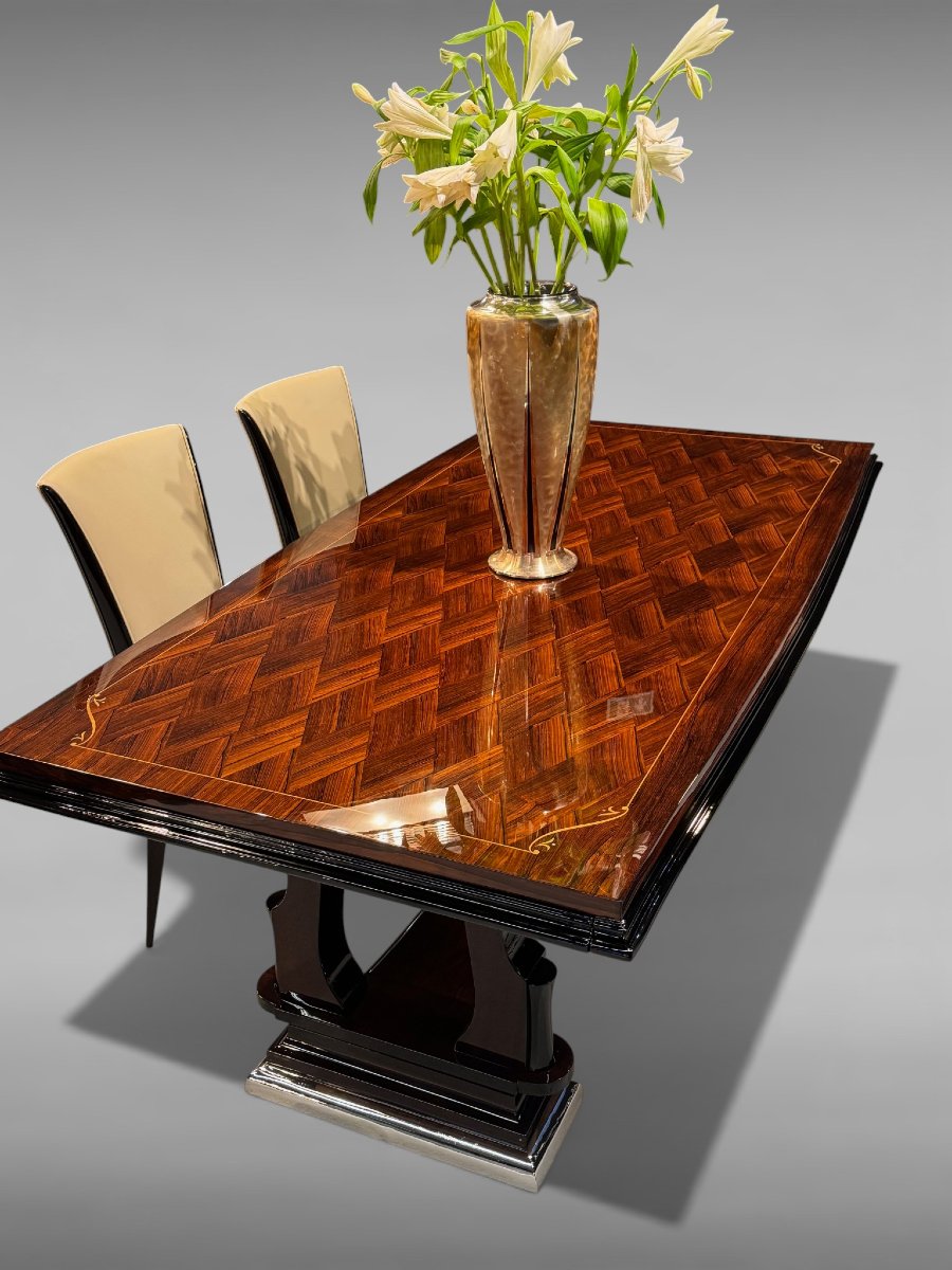 Table de salle à manger Art Déco – vers 1935 – restaurée – Placage en bois précieux