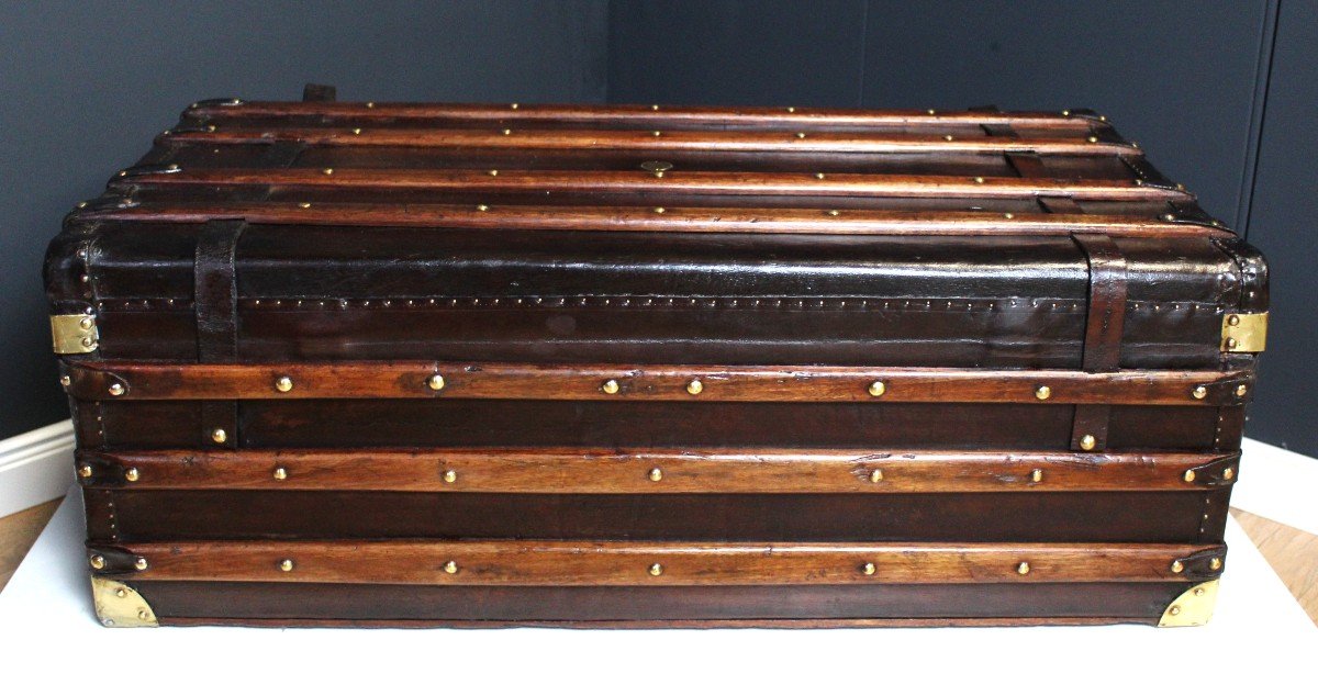 Original Moynat Leather Steamer Cabin Trunk, C.1900-photo-4
