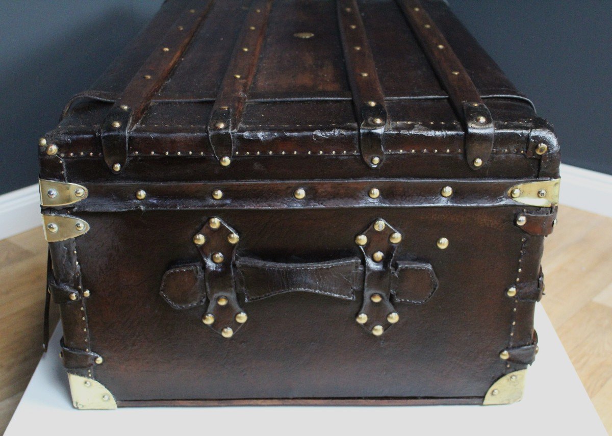 Original Moynat Leather Steamer Cabin Trunk, C.1900-photo-6