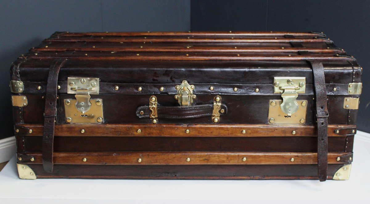 Original Moynat Leather Steamer Cabin Trunk, C.1900-photo-8