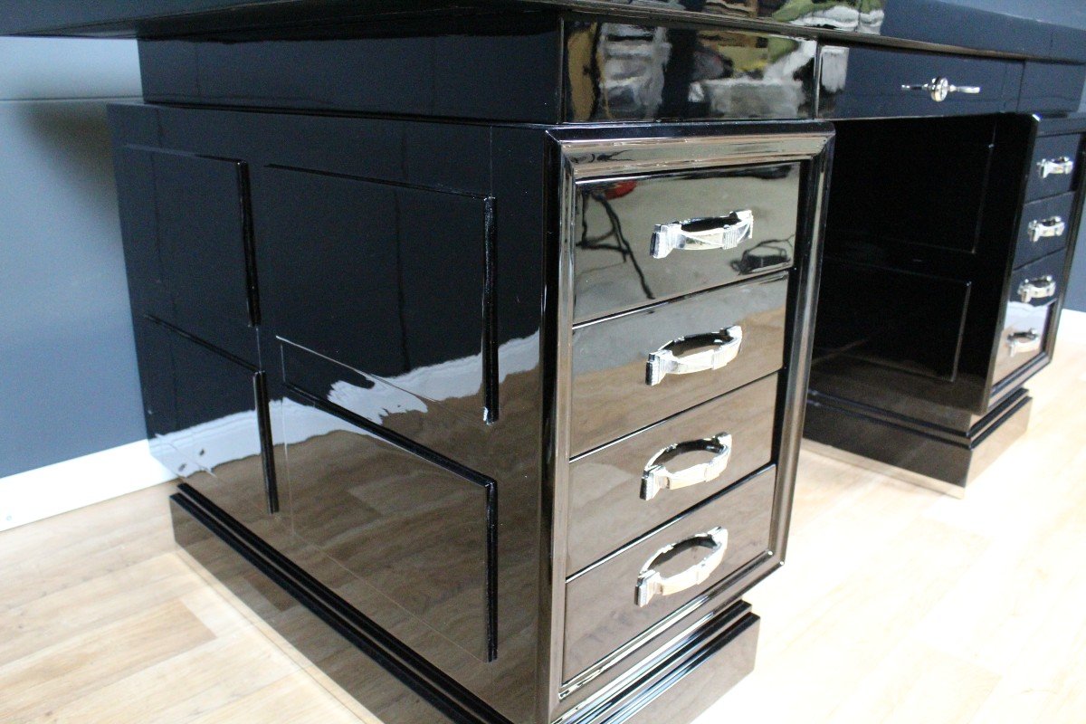 Modernist Art Deco Desk In Black Lacquer-photo-2