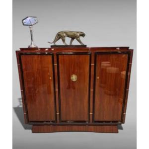 Restored Original Art Deco Salon Cabinet Circa 1925/30 - Precious Wood Veneer - Bronze