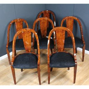 Set Of Six Gondola Chairs - Art Deco - Amboyna Burl