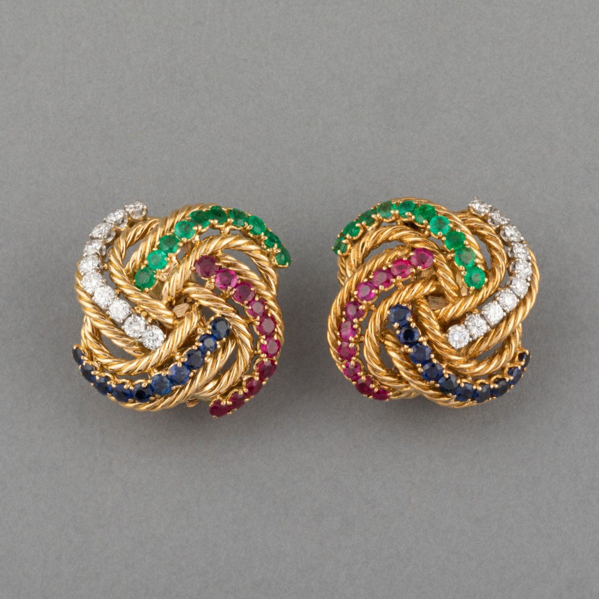 Vintage Boucheron Earrings In Gold And Precious Stones