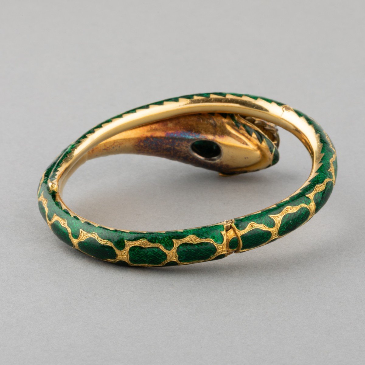 Bracelet Serpent Ancien 19ième En Or Diamants Et Email-photo-2