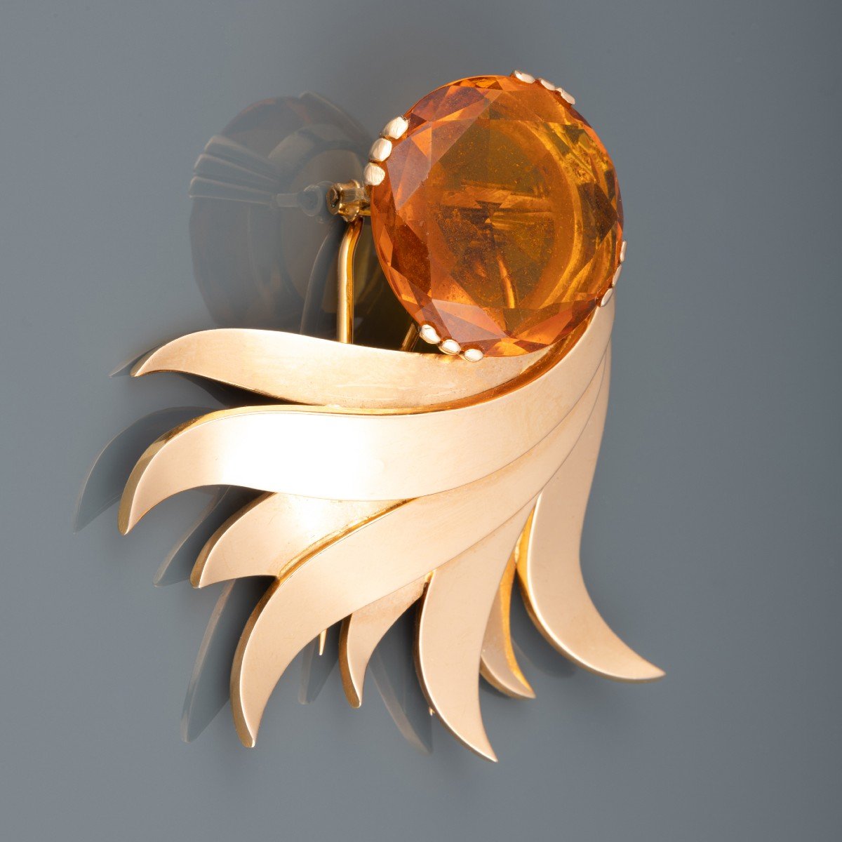 Vintage French Brooch In Gold And Citrine-photo-4
