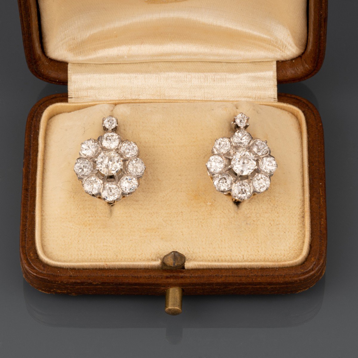 Boucles d'Oreilles Anciennes Françaises En Or Et 3 Carats De Diamants-photo-7
