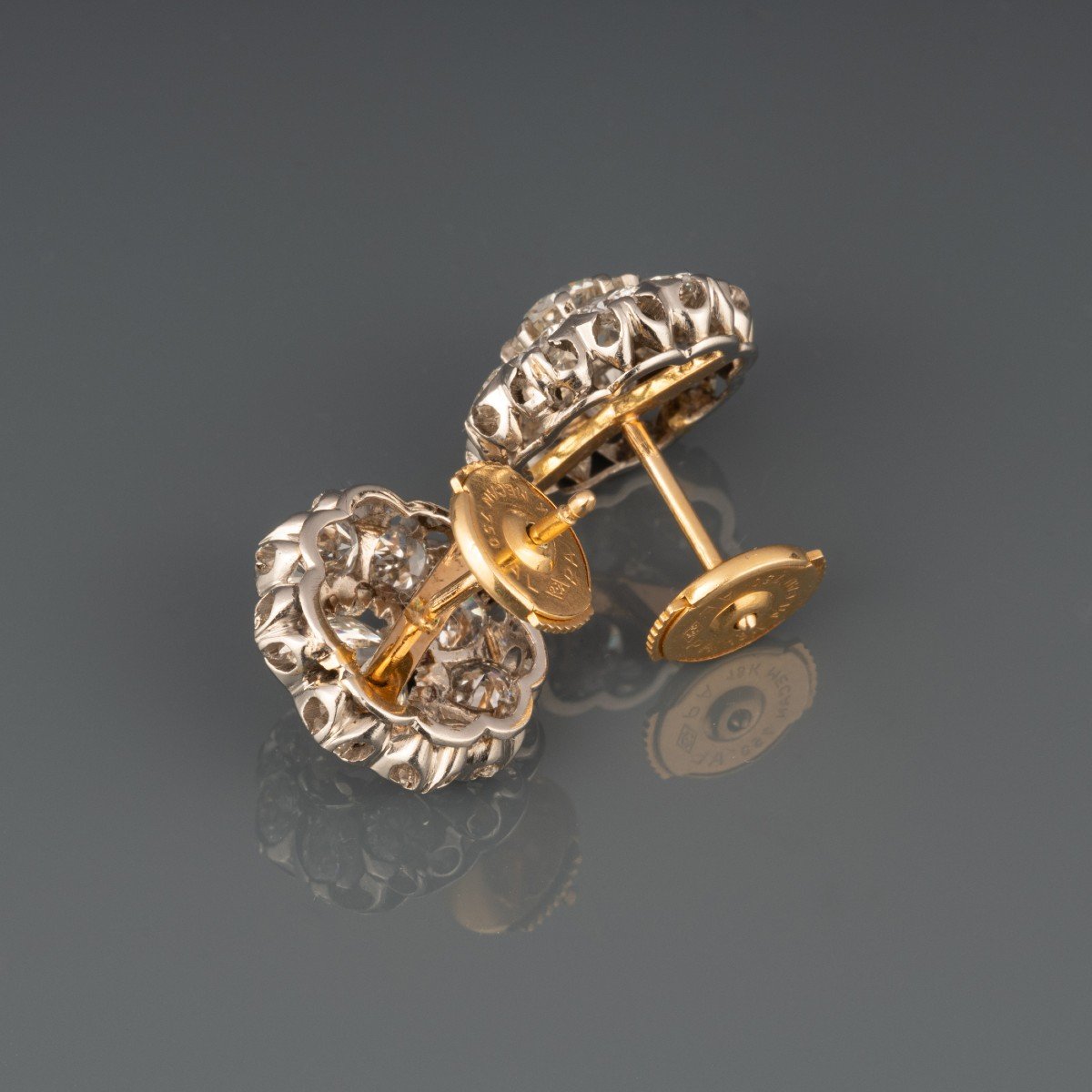 Antique Earrings In Platinum Gold And 3 Carats Of Diamonds-photo-5