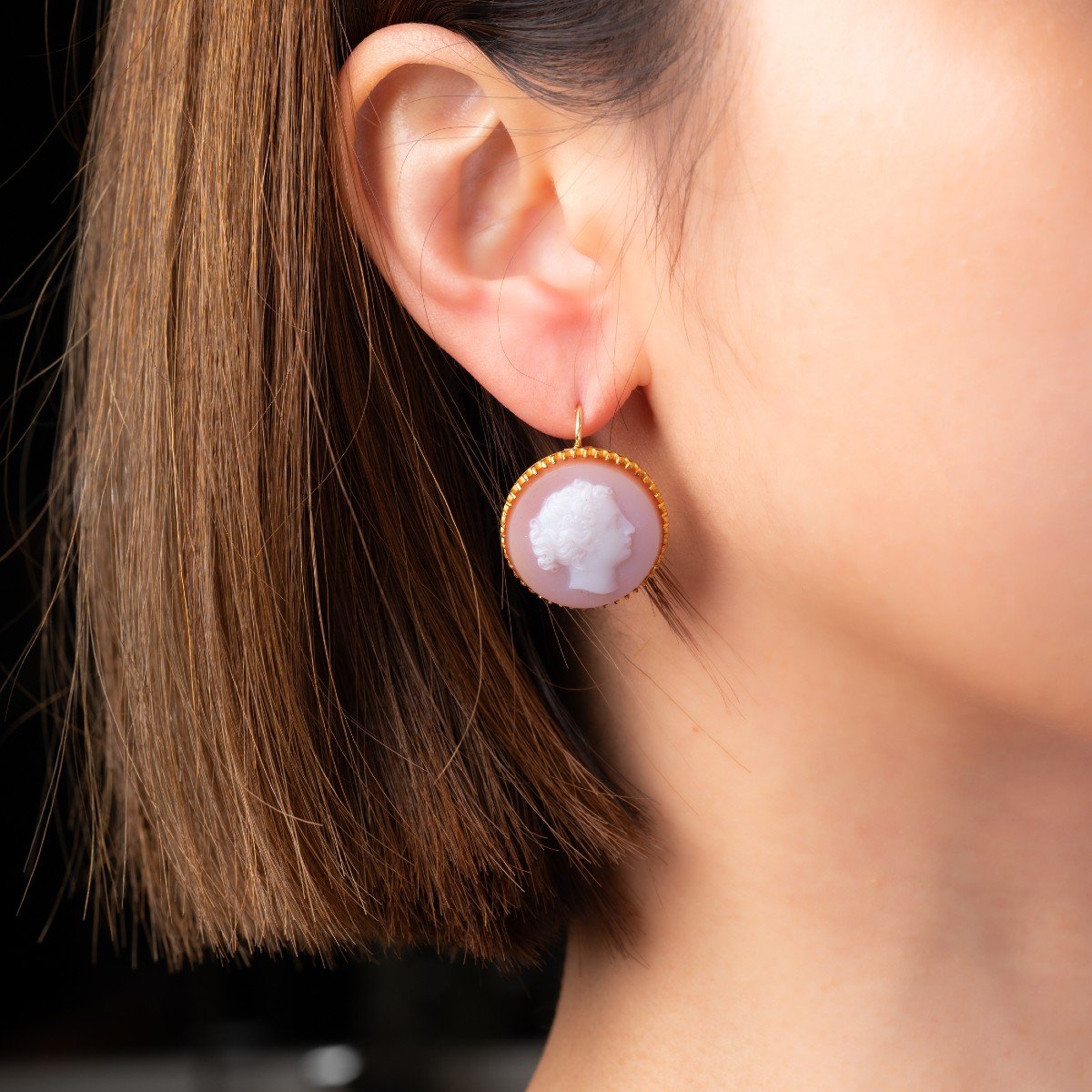 Boucles d'Oreilles Anciennes En Or Et Camées Agate-photo-2