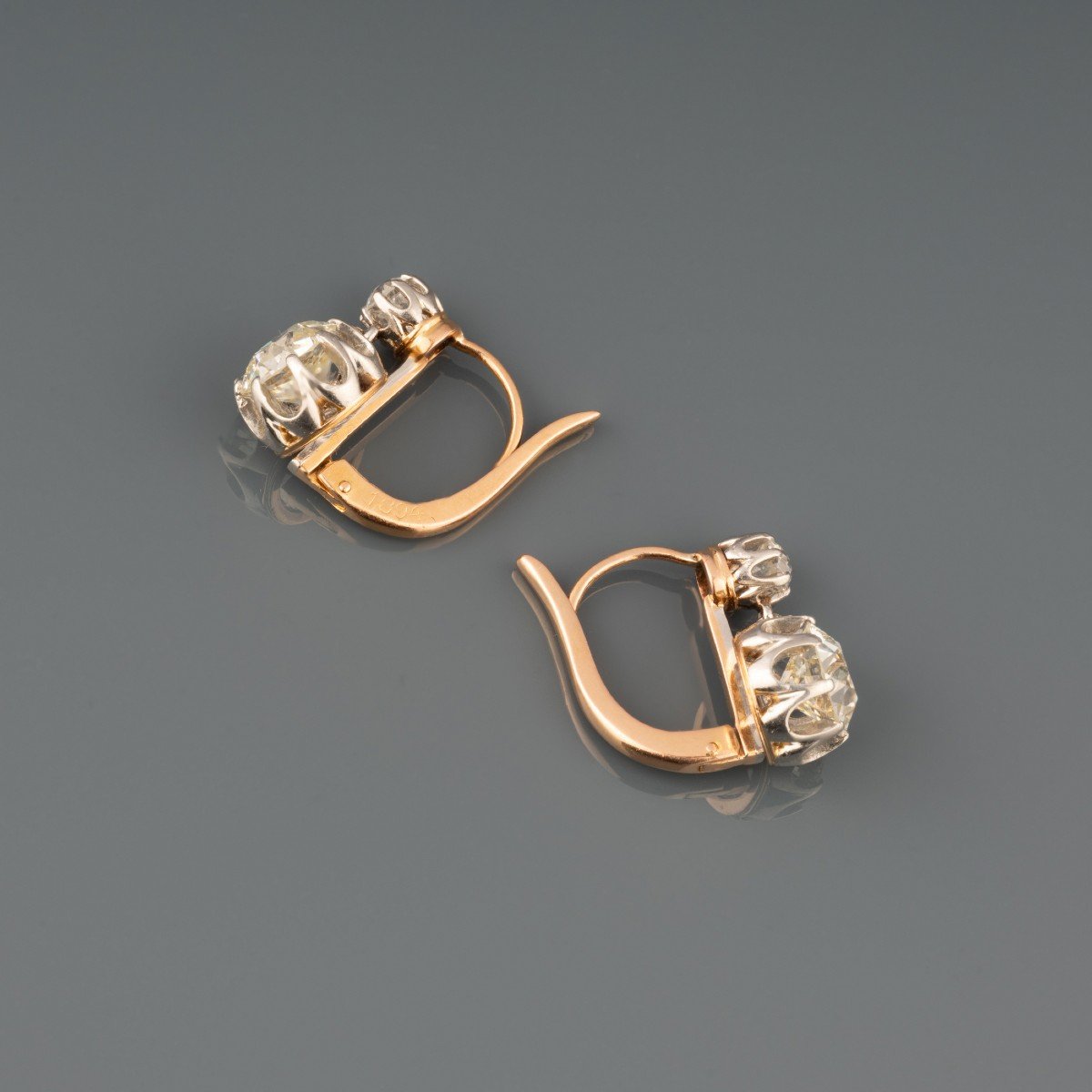 Boucles d'Oreilles Anciennes Belle Epoque En Or Et 2.70 Carats De Diamants-photo-1