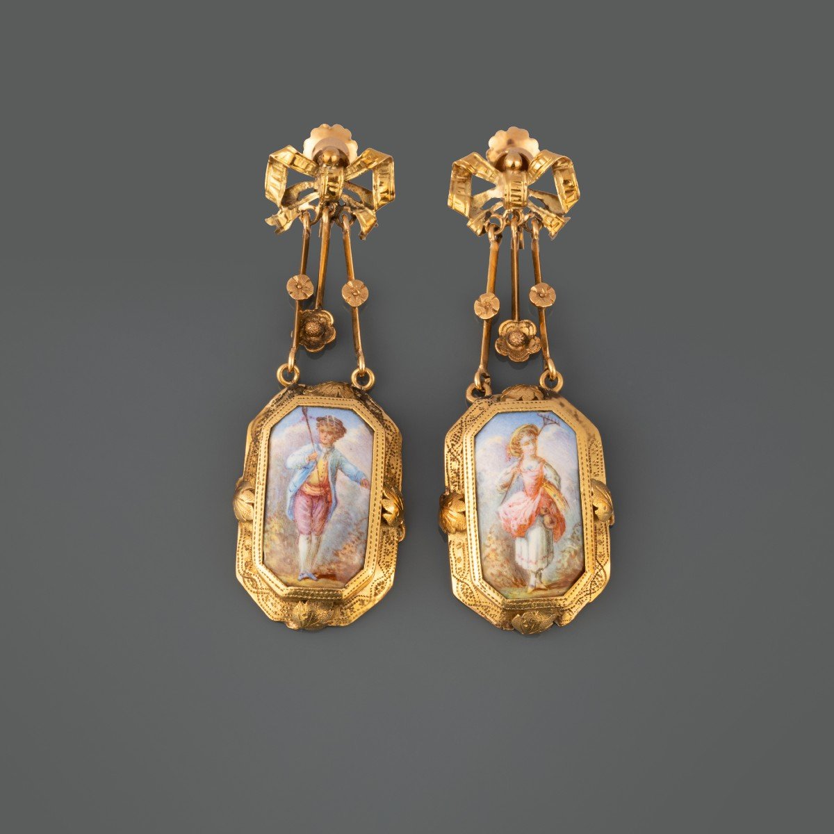 19th Century Gold And Enamel Earrings-photo-1