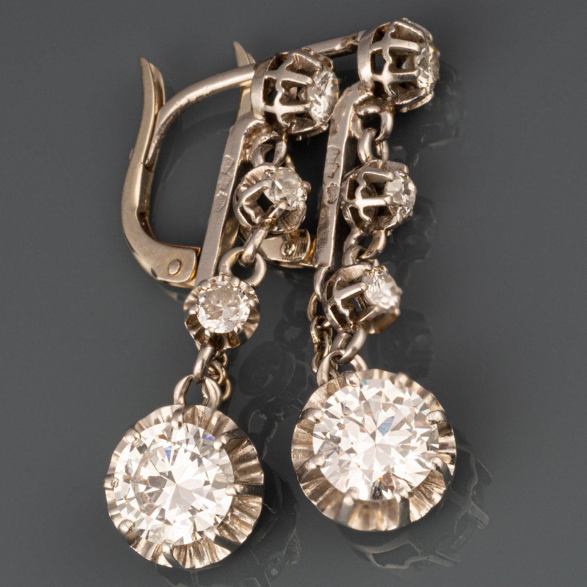 Boucles d'Oreilles Françaises Art Deco En Or Platine Et 3 Carats De Diamants-photo-5