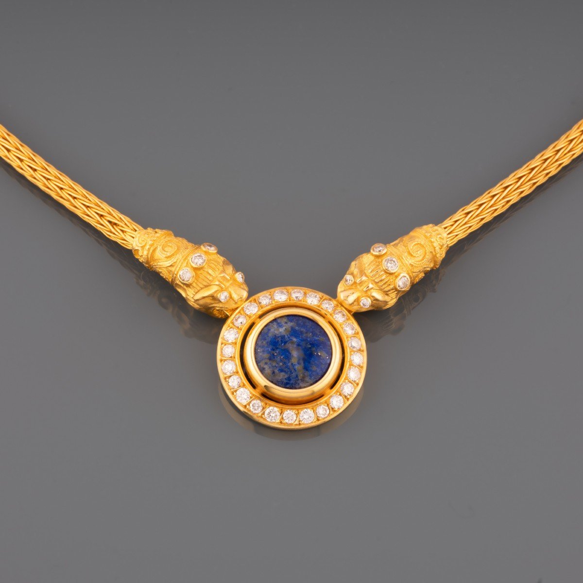 Collier Vintage En Or Diamants Et Lapis Lazuli-photo-2
