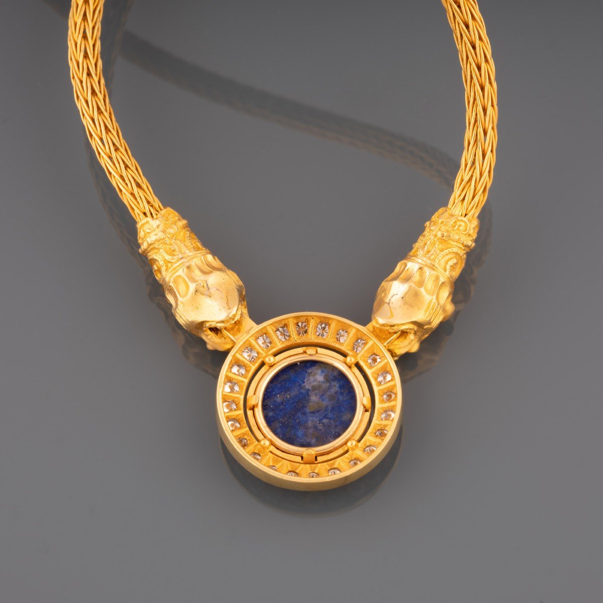 Collier Vintage En Or Diamants Et Lapis Lazuli-photo-3