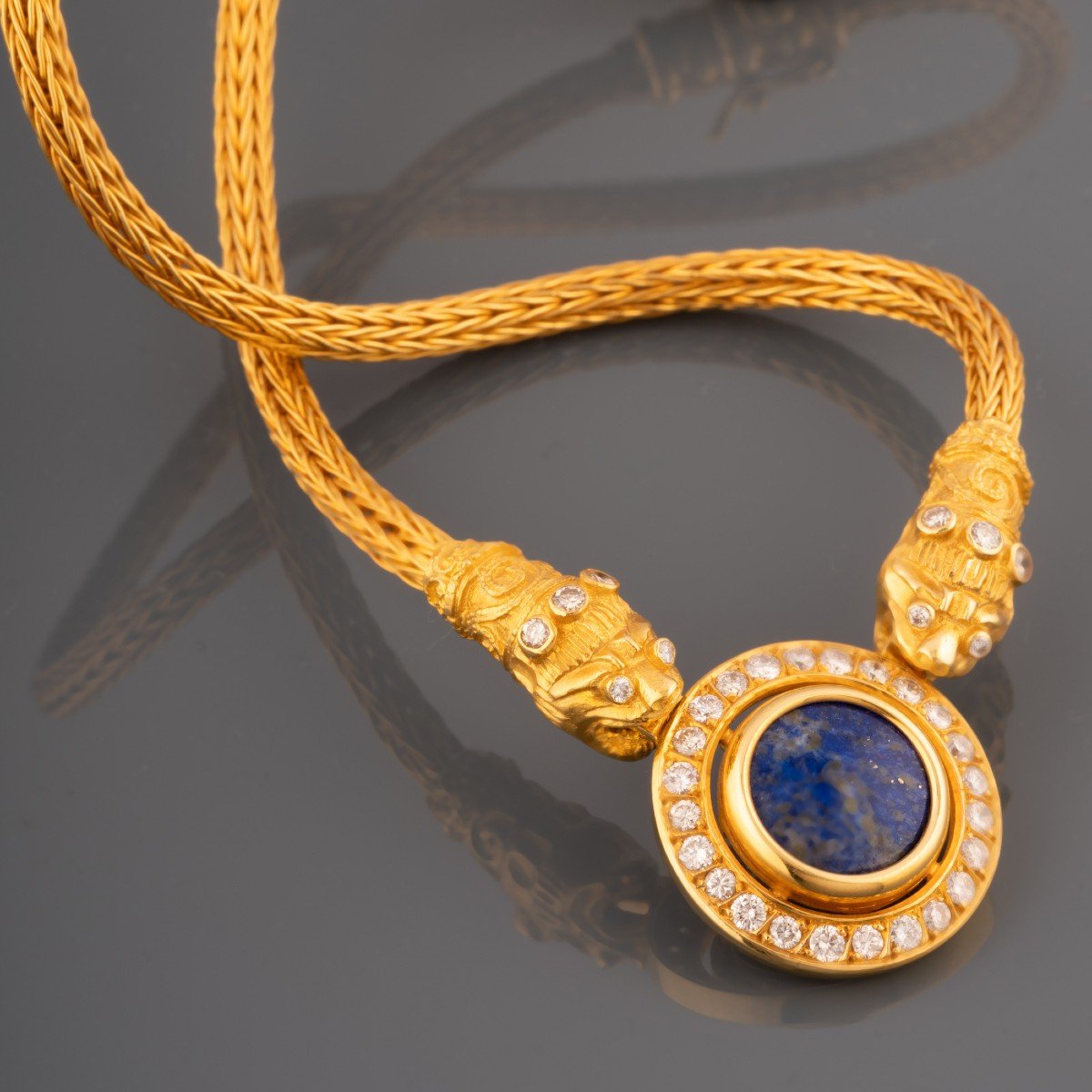 Collier Vintage En Or Diamants Et Lapis Lazuli-photo-4