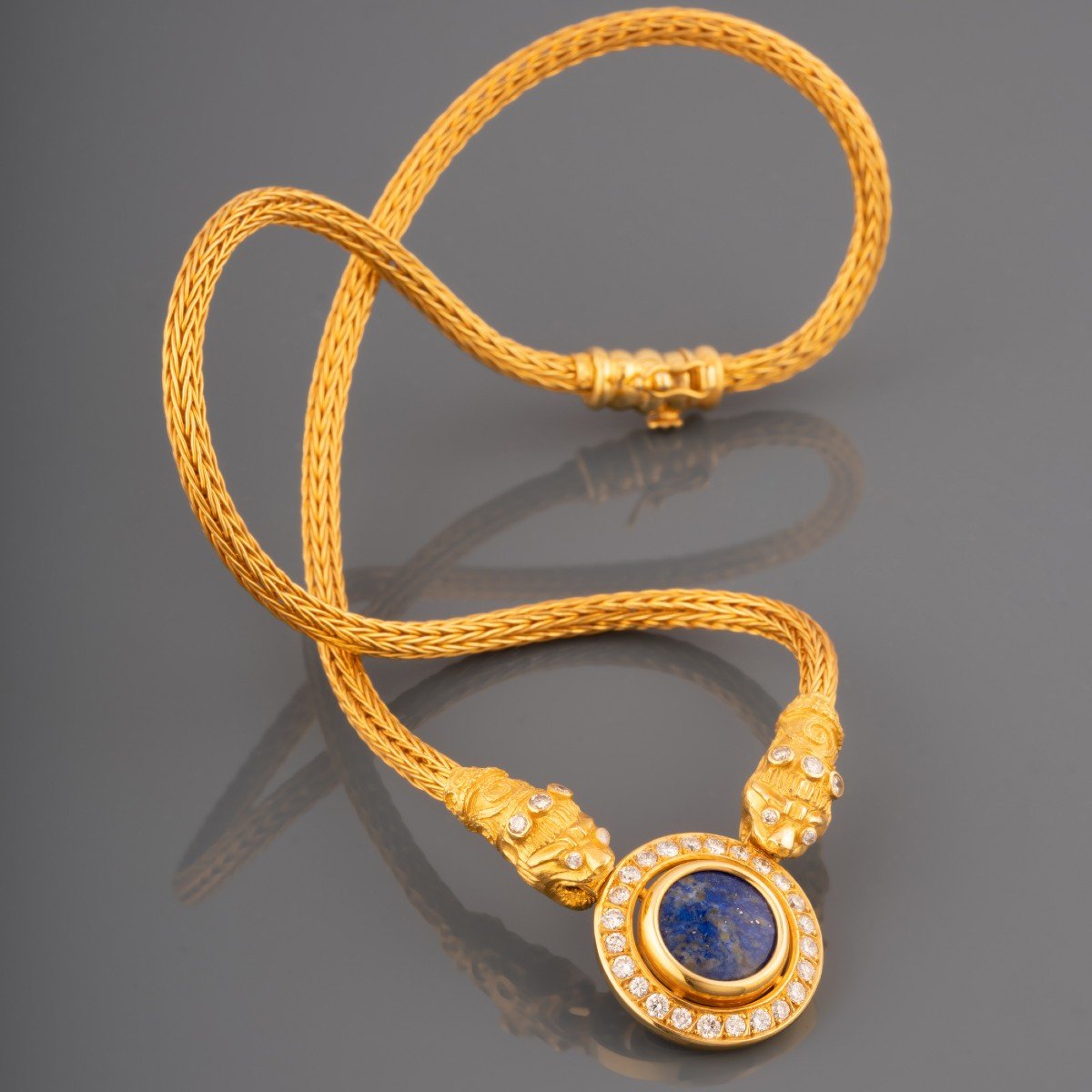 Collier Vintage En Or Diamants Et Lapis Lazuli-photo-6