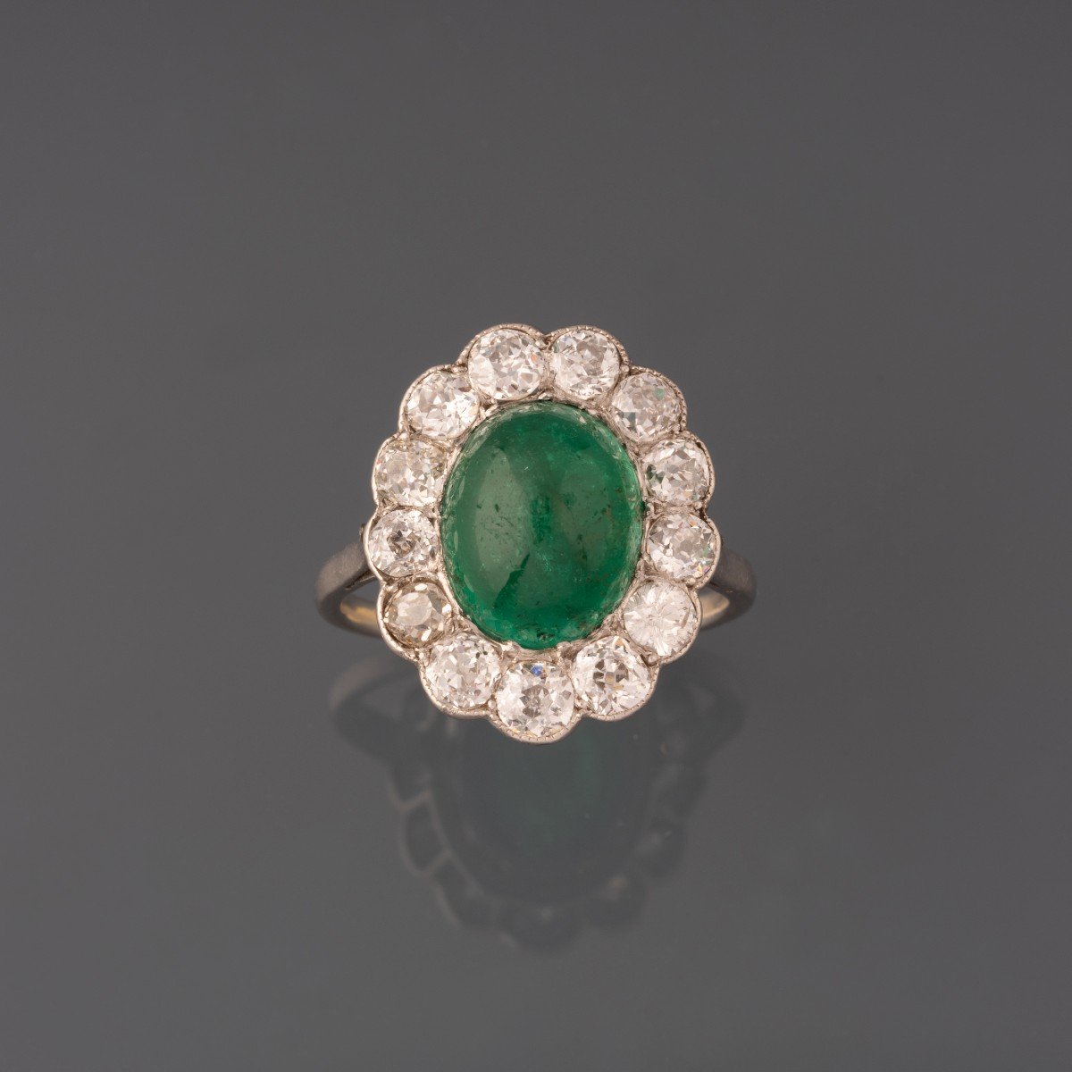 Bague Française Ancienne Emeraude De 4 Carats Et Diamants-photo-1