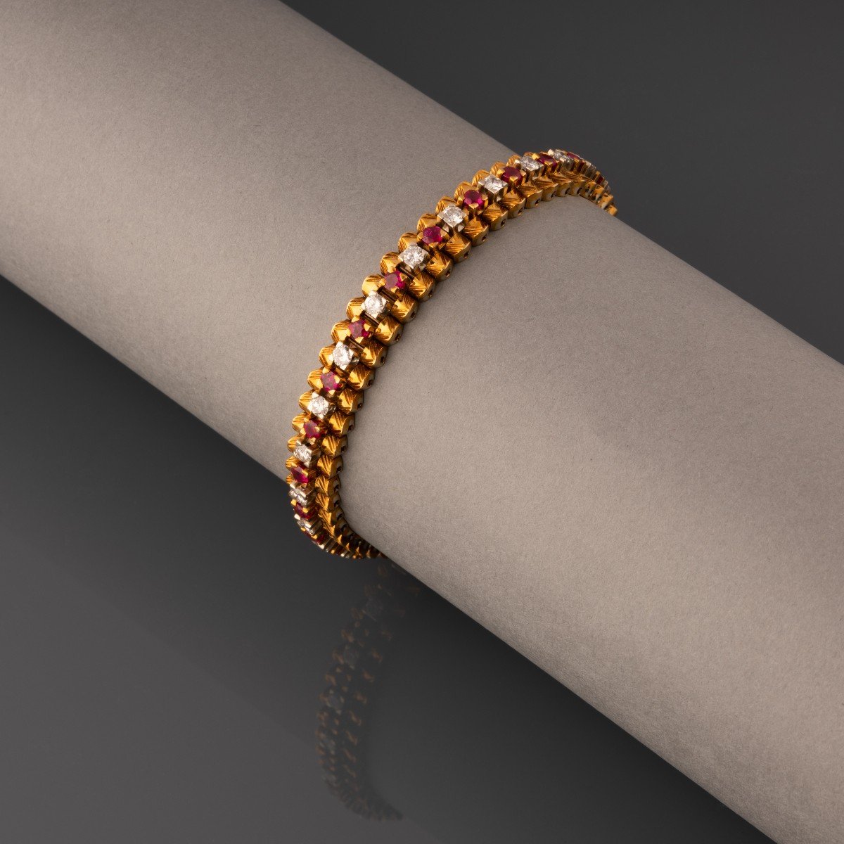 A Vintage French Gold Diamond And Ruby Bracelet-photo-2