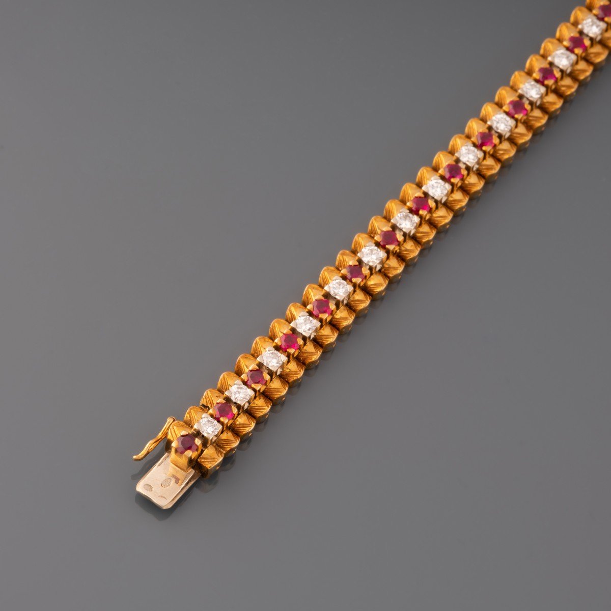 A Vintage French Gold Diamond And Ruby Bracelet-photo-4