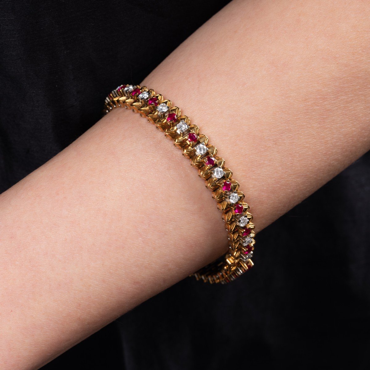 A Vintage French Gold Diamond And Ruby Bracelet-photo-2