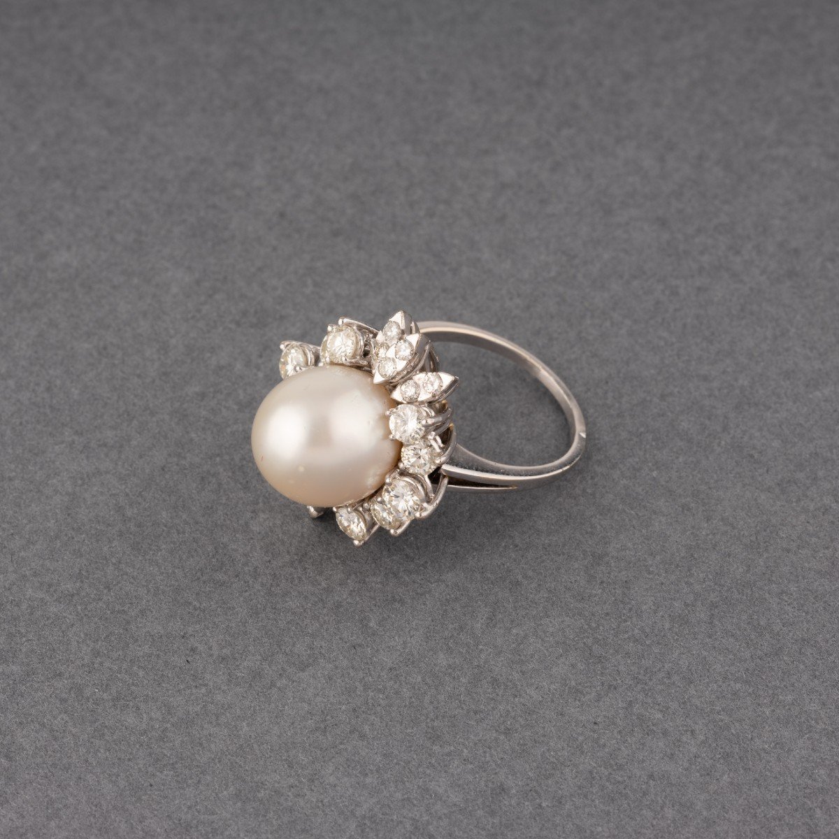 Vintage French Gold Diamond And Pearl Ring-photo-3