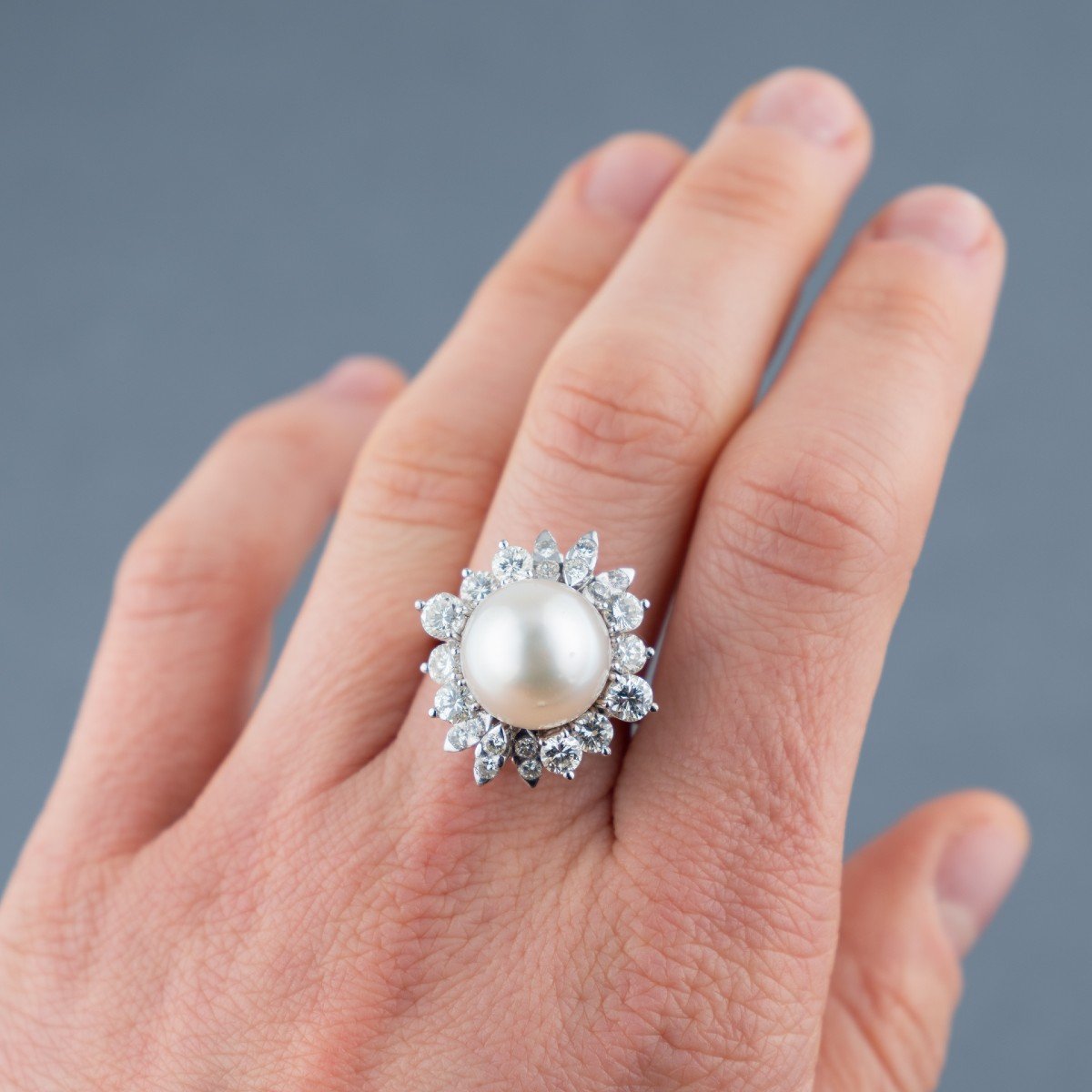 Vintage French Gold Diamond And Pearl Ring-photo-1