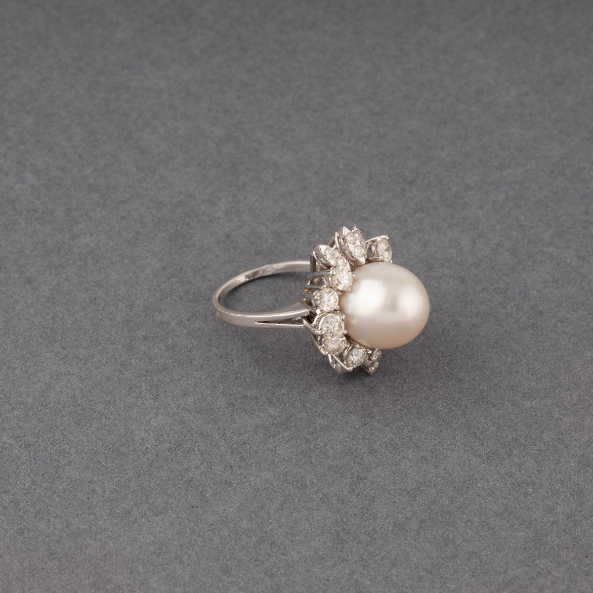 Vintage French Gold Diamond And Pearl Ring-photo-2
