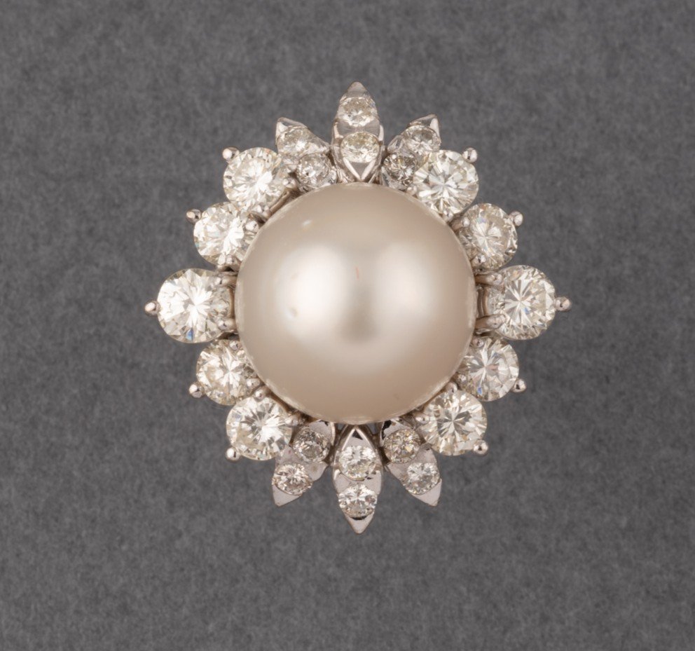 Vintage French Gold Diamond And Pearl Ring