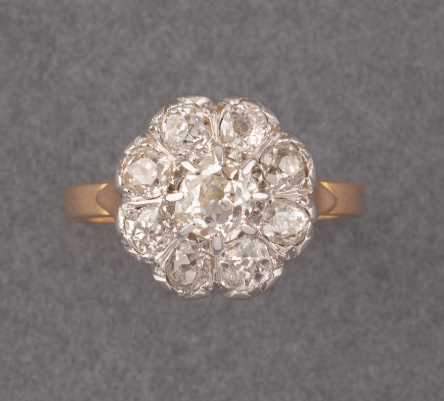 French Belle Epoque Ring In Platinum Gold And Diamonds