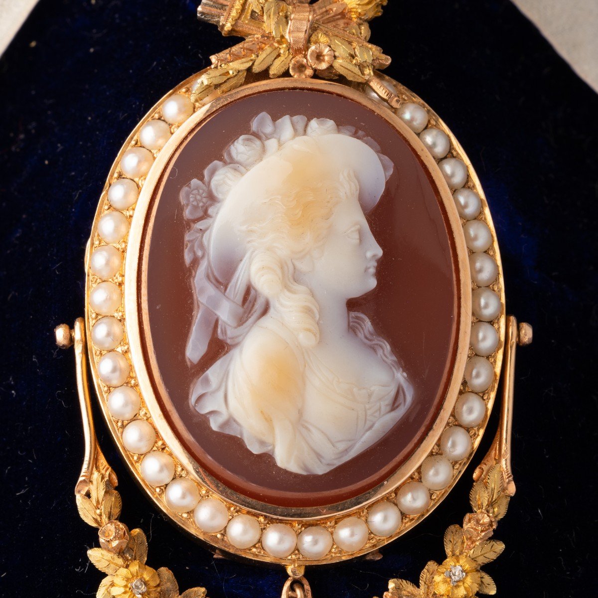 Parure Napoléon III 19ième En Or Perles Et Camées Agate-photo-5