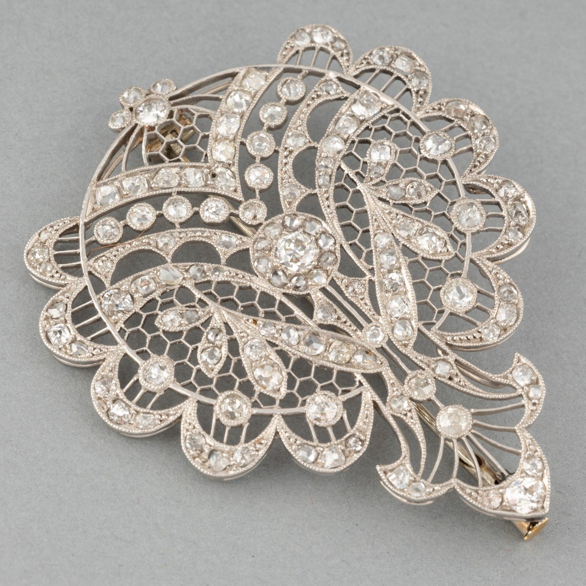 French Belle Epoque Brooch In Platinum And Diamonds-photo-3