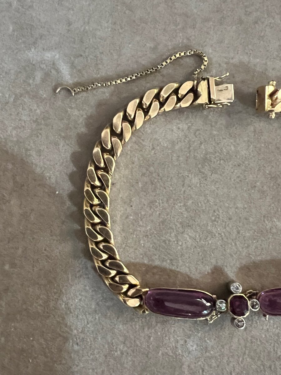Vintage Italian Bracelet In Gold Diamonds And Fine Stones-photo-2