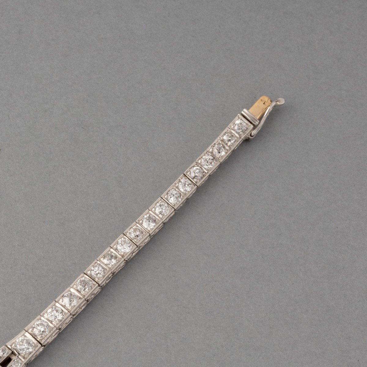 Bracelet Ancien Français Art Déco En Platine Diamants Et Emeraude-photo-1