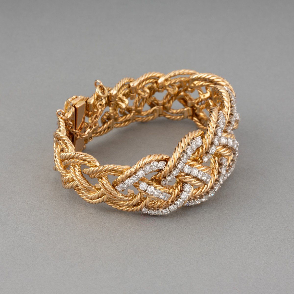 Vintage French Bracelet In Gold And 9 Carat Diamonds-photo-3