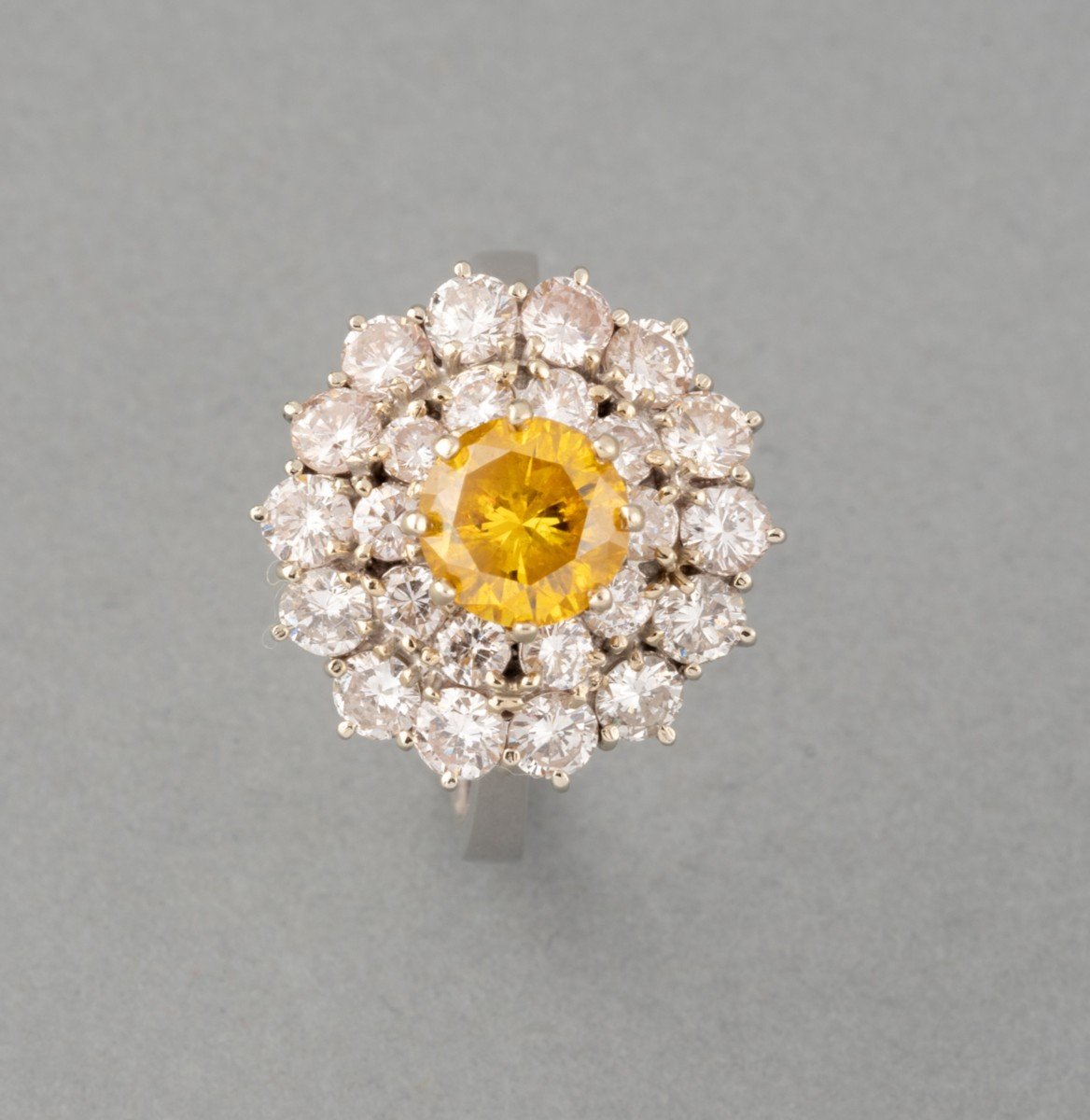 Vintage Gold And White Diamonds And Fancy Yellow Diamond Ring
