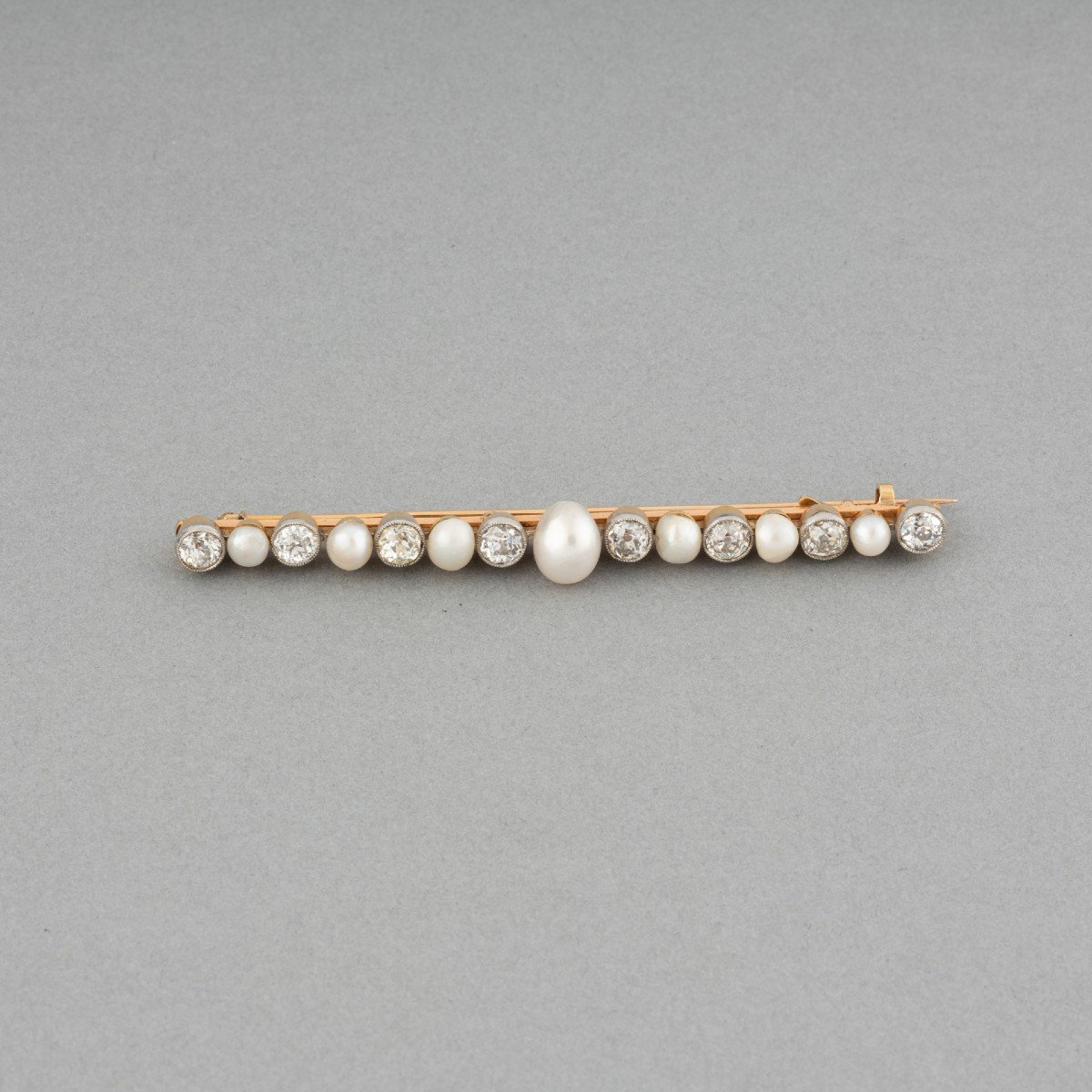 Broche Ancienne Française En Or Diamants Et Perles Naturelles-photo-3