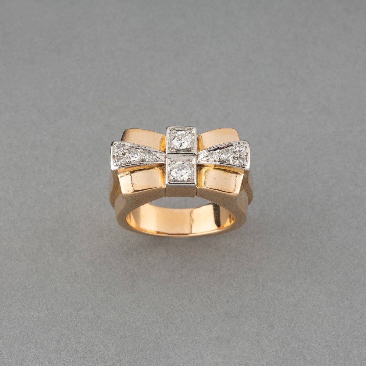 French Vintage Tank Ring In Gold And Diamonds-photo-2