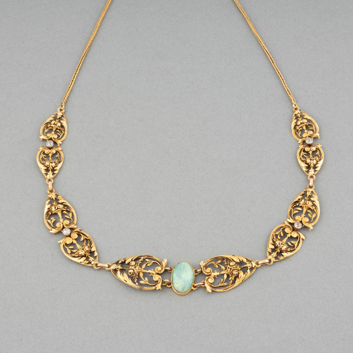 Old French Art Nouveau Necklace In Gold And Opal-photo-2