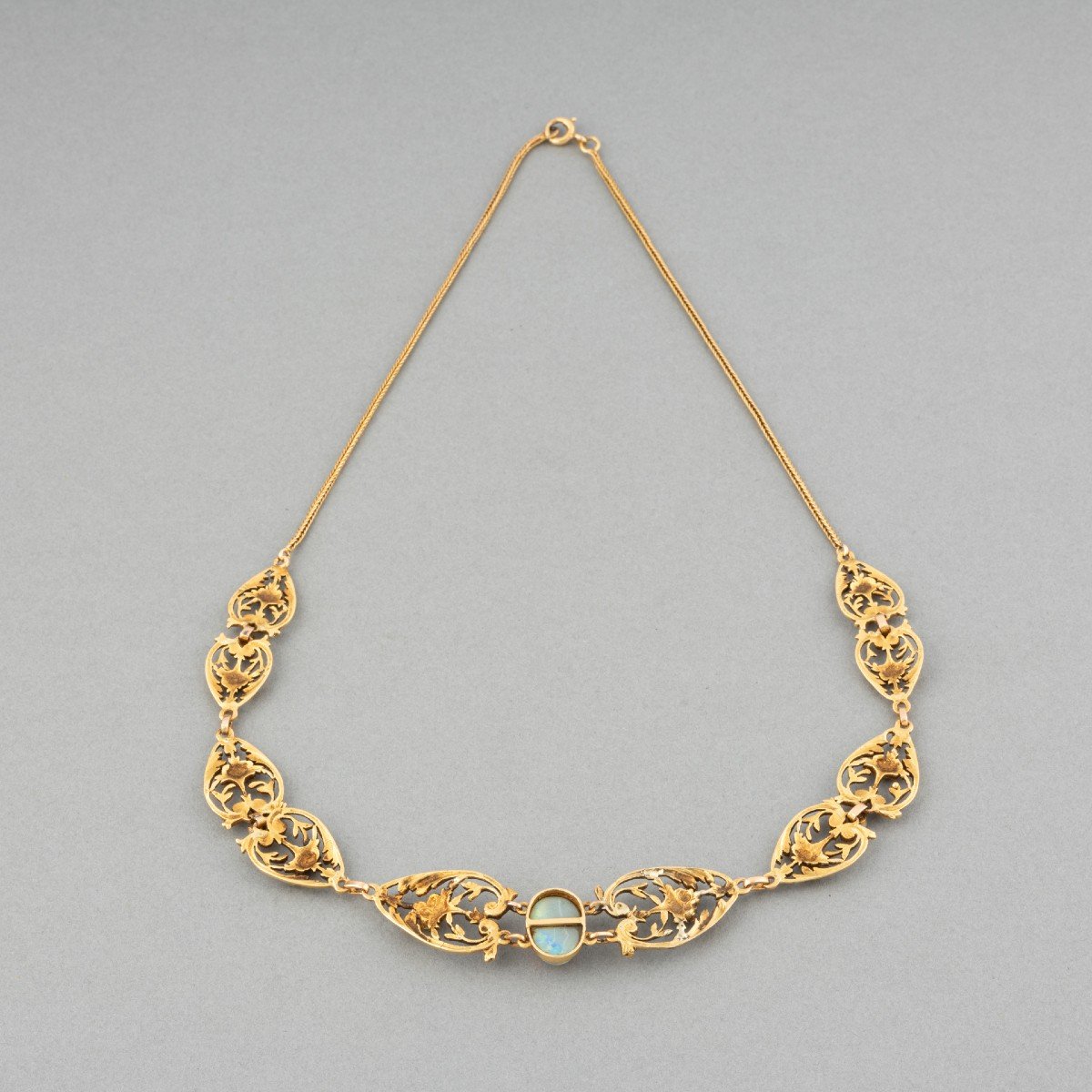 Old French Art Nouveau Necklace In Gold And Opal-photo-4