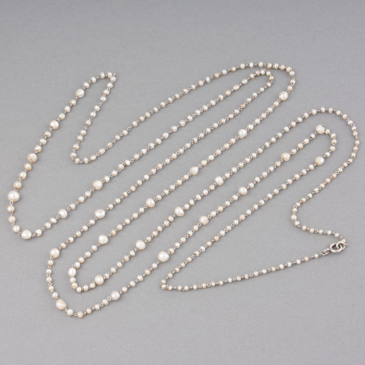 Collier Chaîne Ancien En Platine Et Perles Fines-photo-2