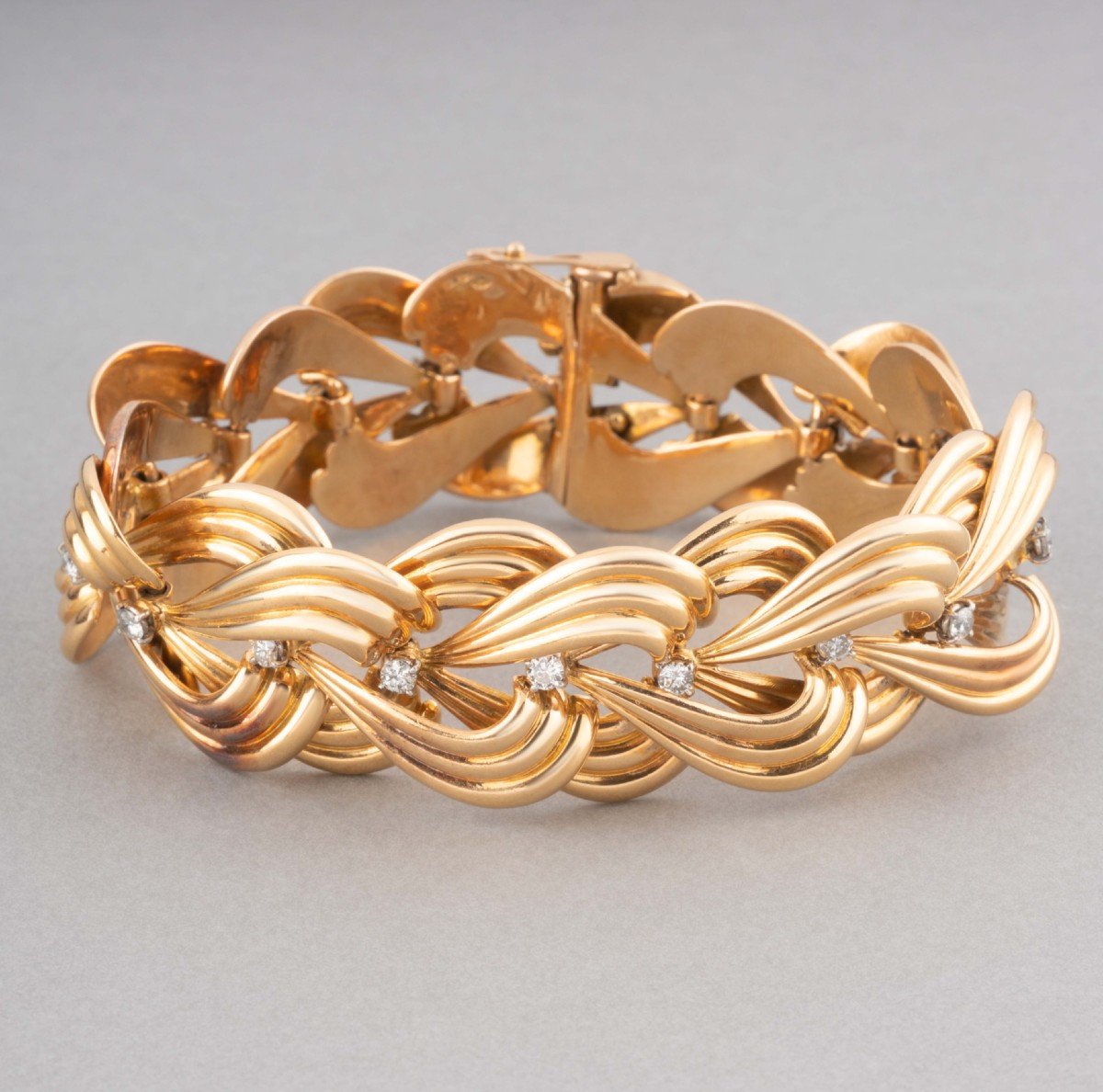 Bracelet Français Vintage En Or Et Diamants