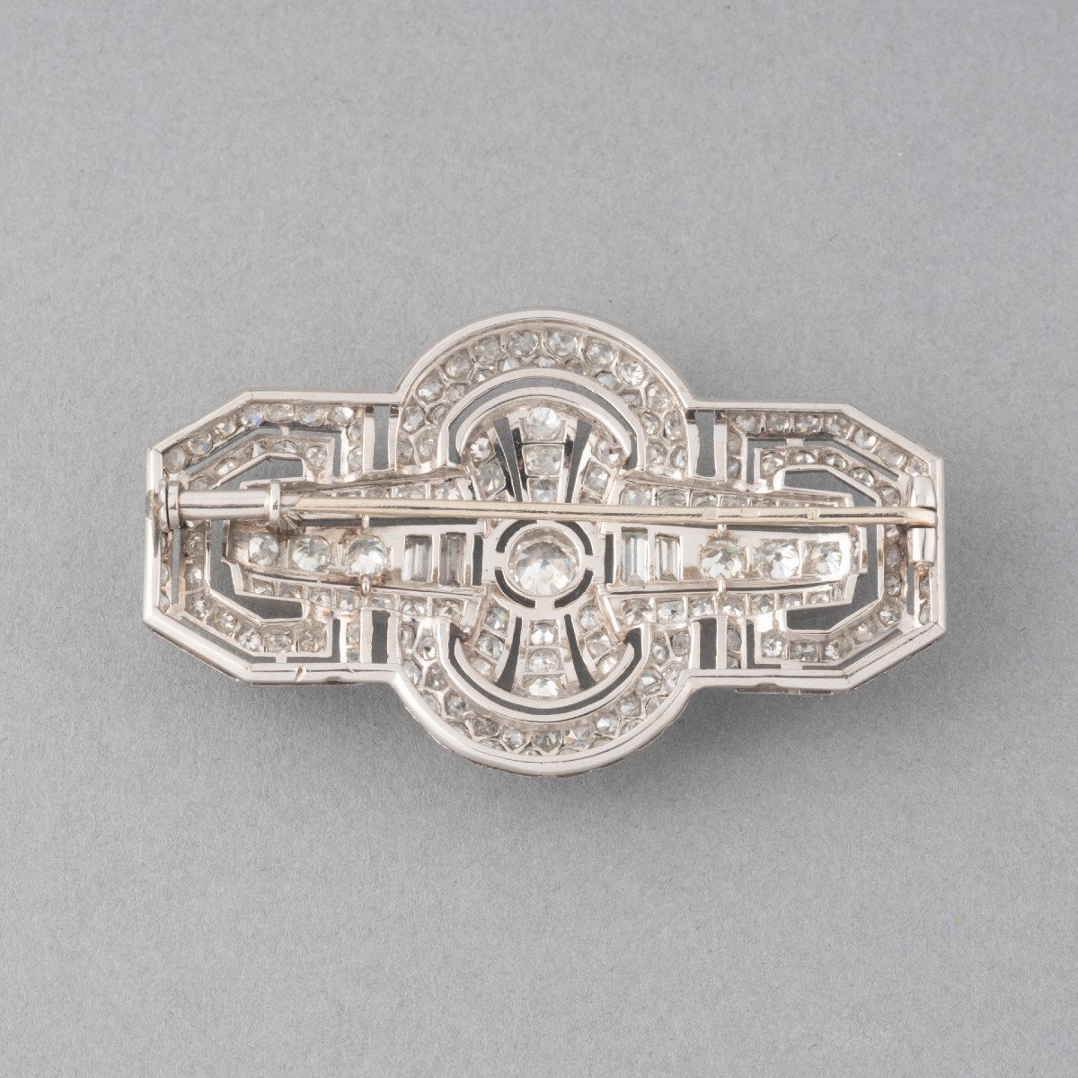 Broche Ancienne Française Art Déco En Platine Et 4.50 Carats De  Diamants-photo-3