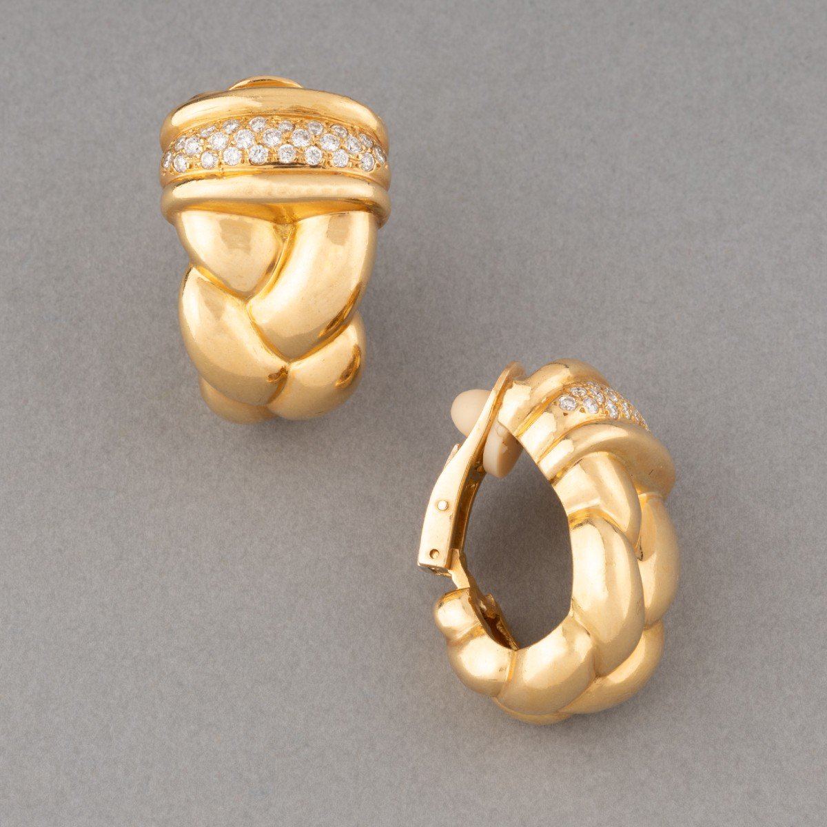 Boucles d'Oreilles Françaises Vintage En Or Et Diamants-photo-3