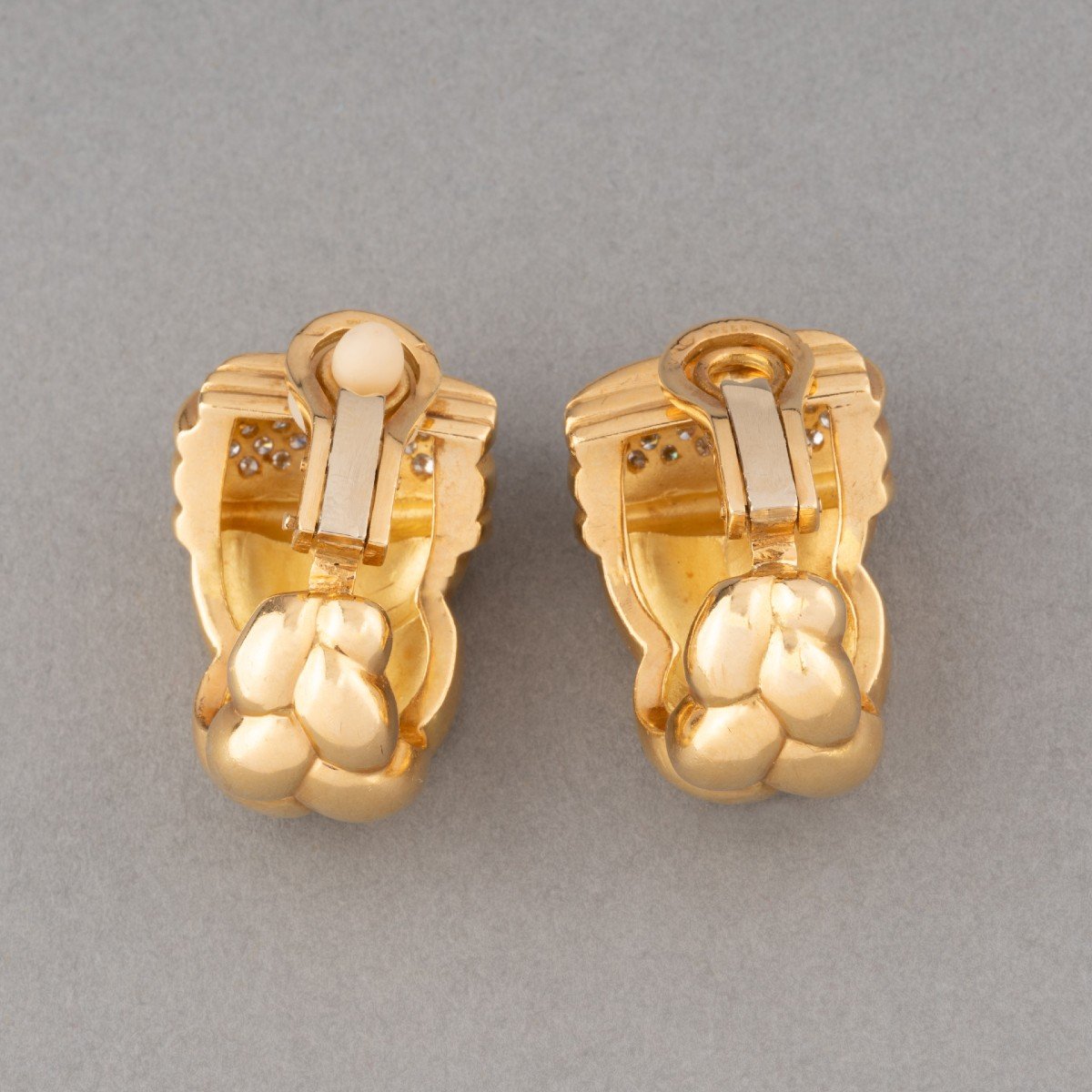 Boucles d'Oreilles Françaises Vintage En Or Et Diamants-photo-1