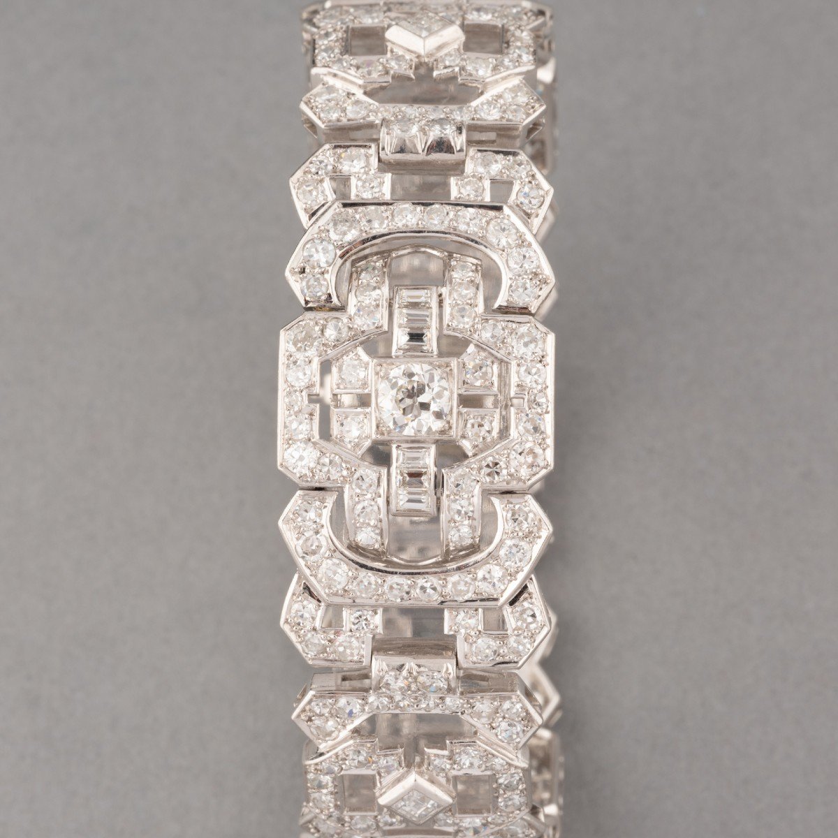 Bracelet Français Ancien Art Déco En Platine Et Diamants-photo-2