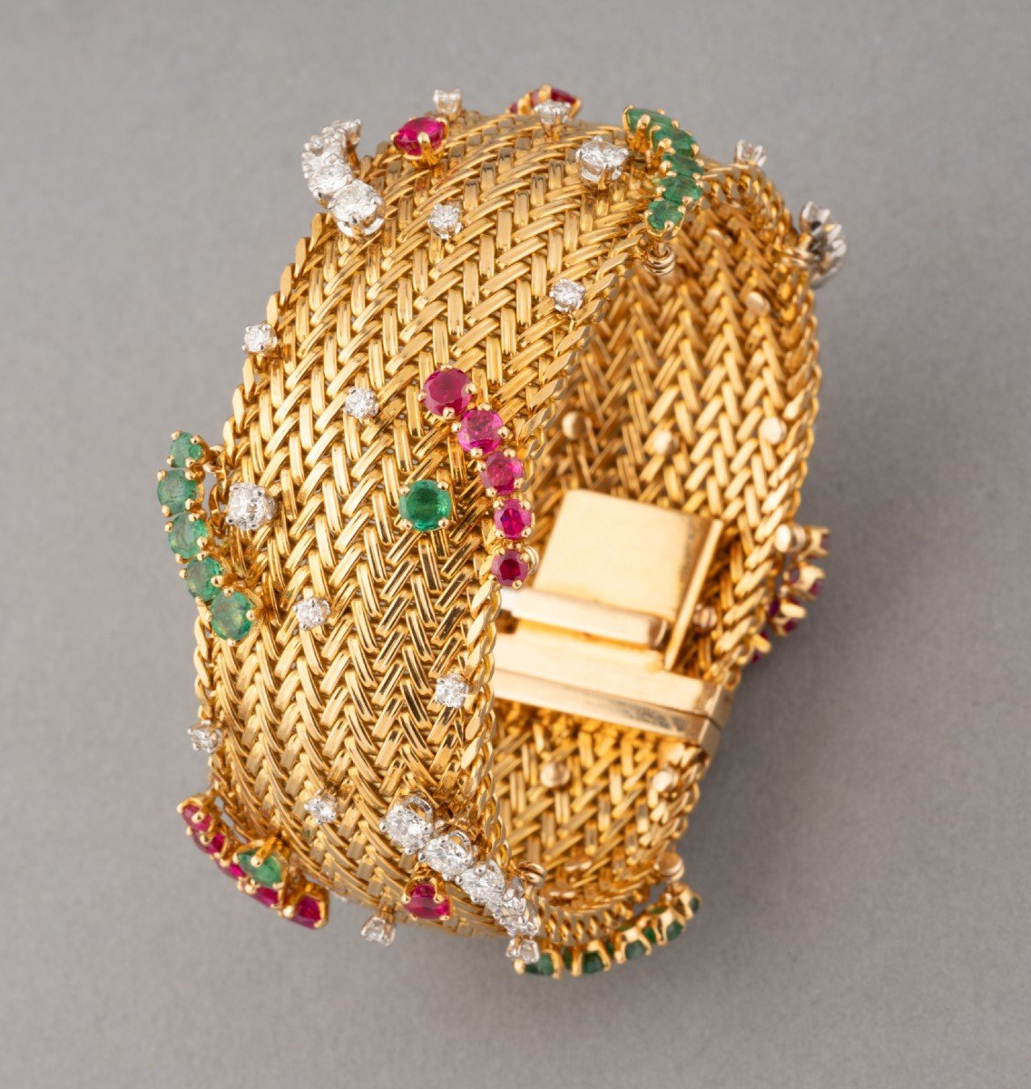 Victor Pourrat Vintage Gold And Gemstone Bracelet