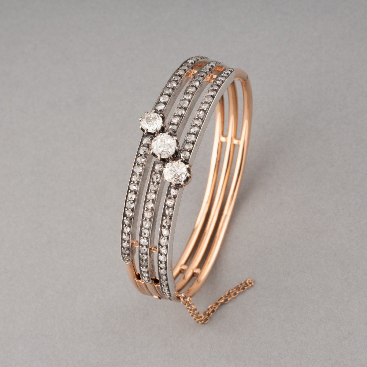 Bracelet Ancien Français En Or, Argent Et Diamants 4 Carats-photo-2