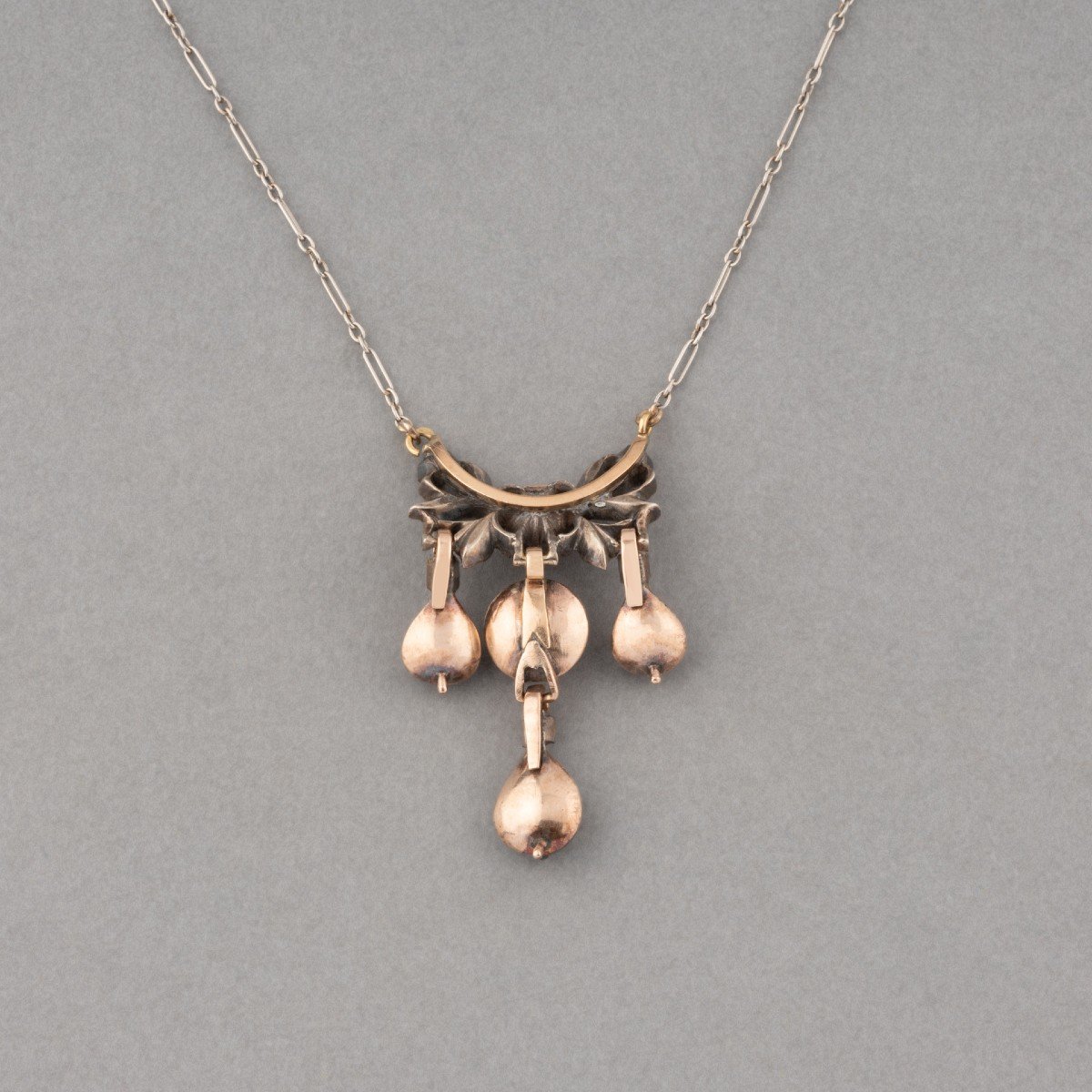 Collier Pendentif Antique Français En Or, Platine, Argent Et Diamants-photo-4