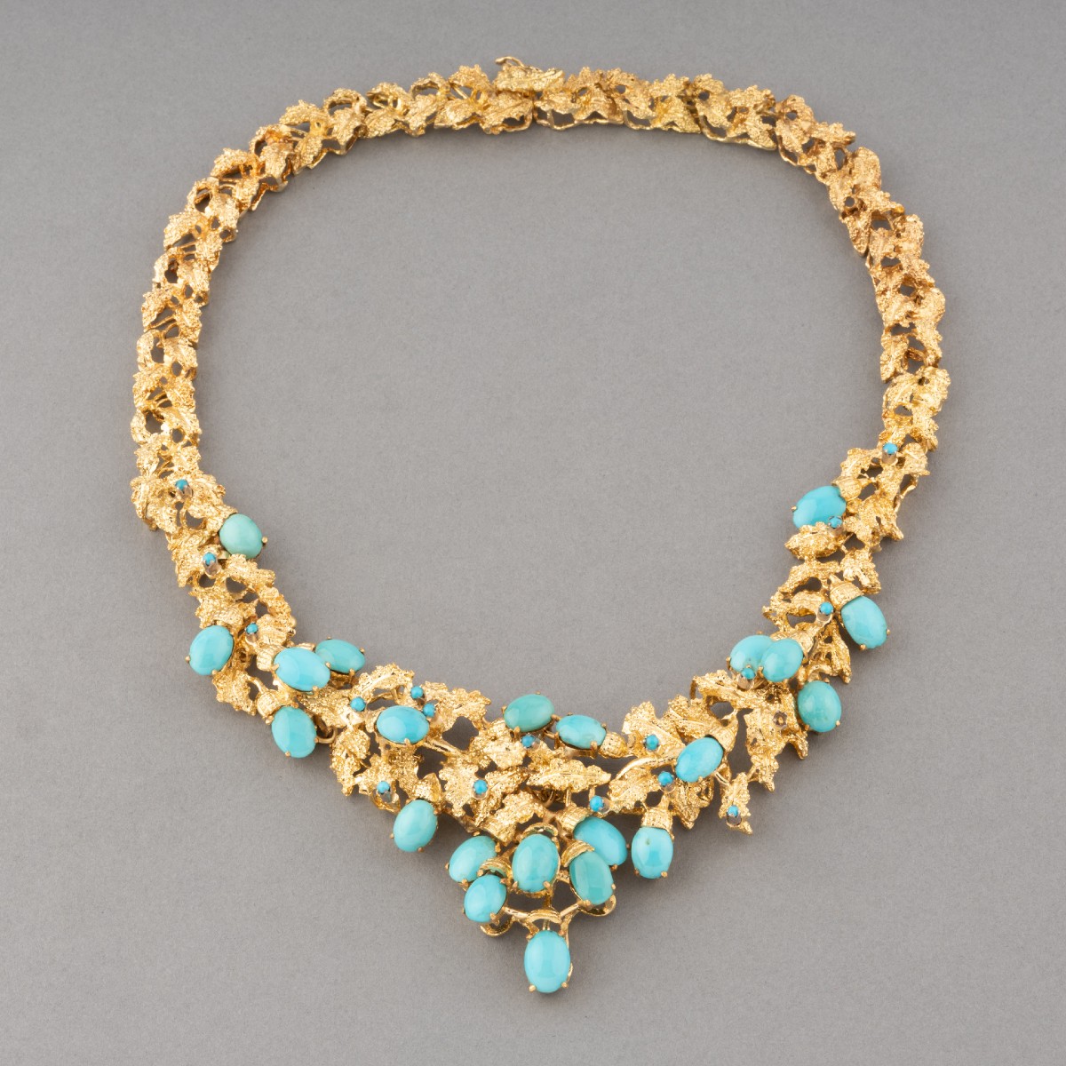 Collier Vintage En Or Et Turquoises